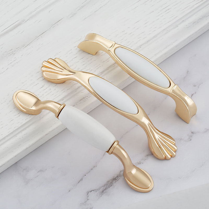 Paidu Manufacturer European-style Drawer Cabinet Household Wardrobe Door Handle Furniture Hardware Accessory Golden Ceramic Handle