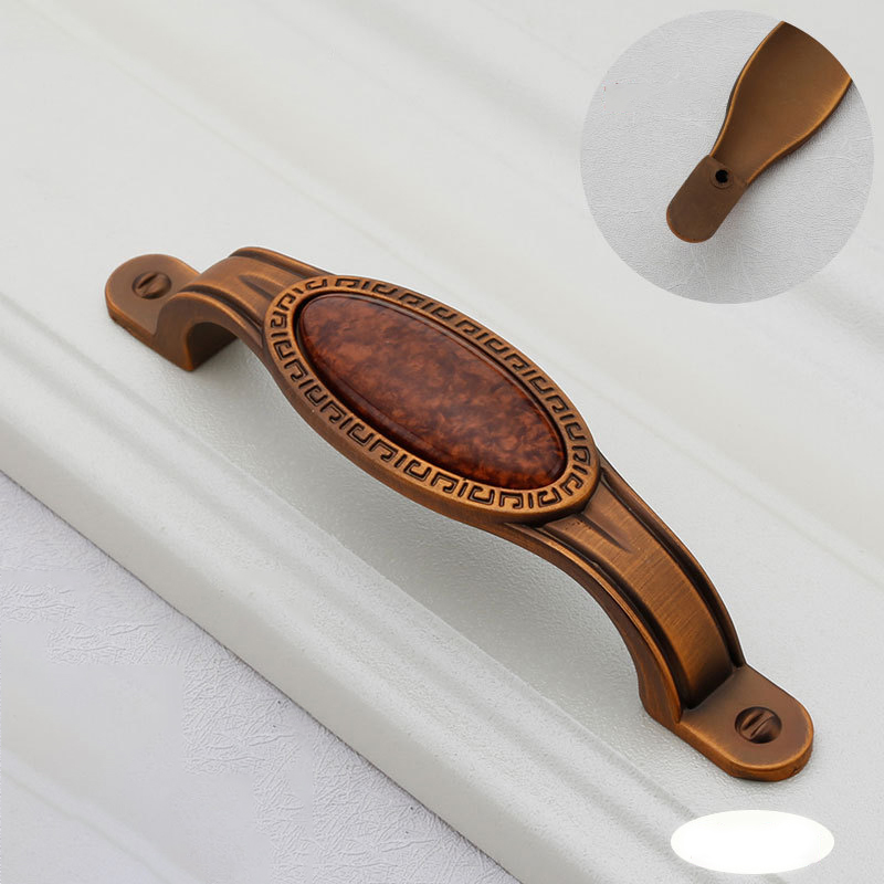 Paidu Manufacturer Chinese-style Ceramic Coffee Antique Bronze Handles With Jade Inlay Drawer Wardrobe Door Handles Floral Design