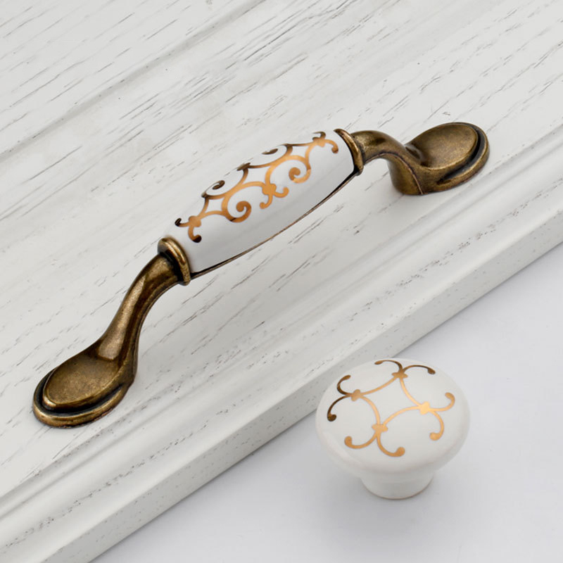 European-style Cabinet Drawer Furniture Hardware Round Single-hole Wardrobe Door Handles Antique Ceramic Handles