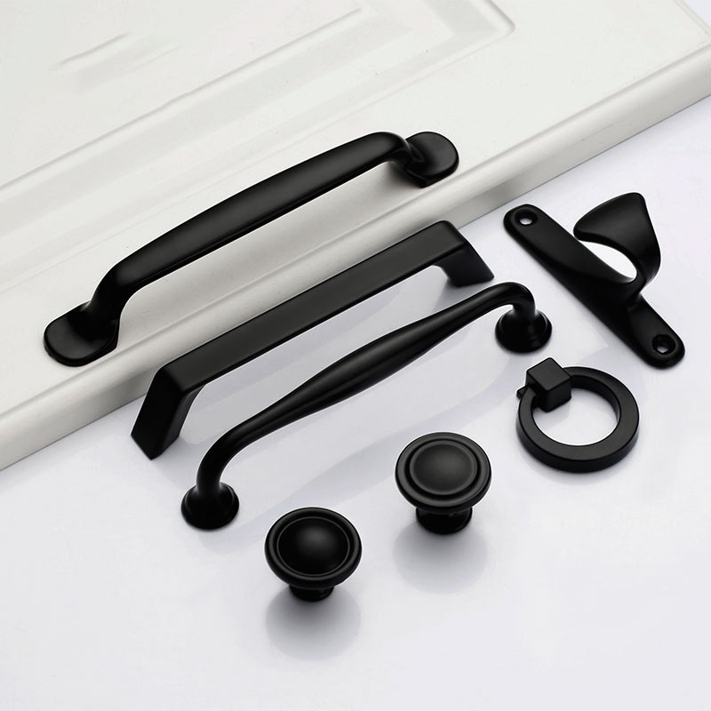 Solid single-hole furniture hardware Drawer cabinet door handle American black cabinet wardrobe handle